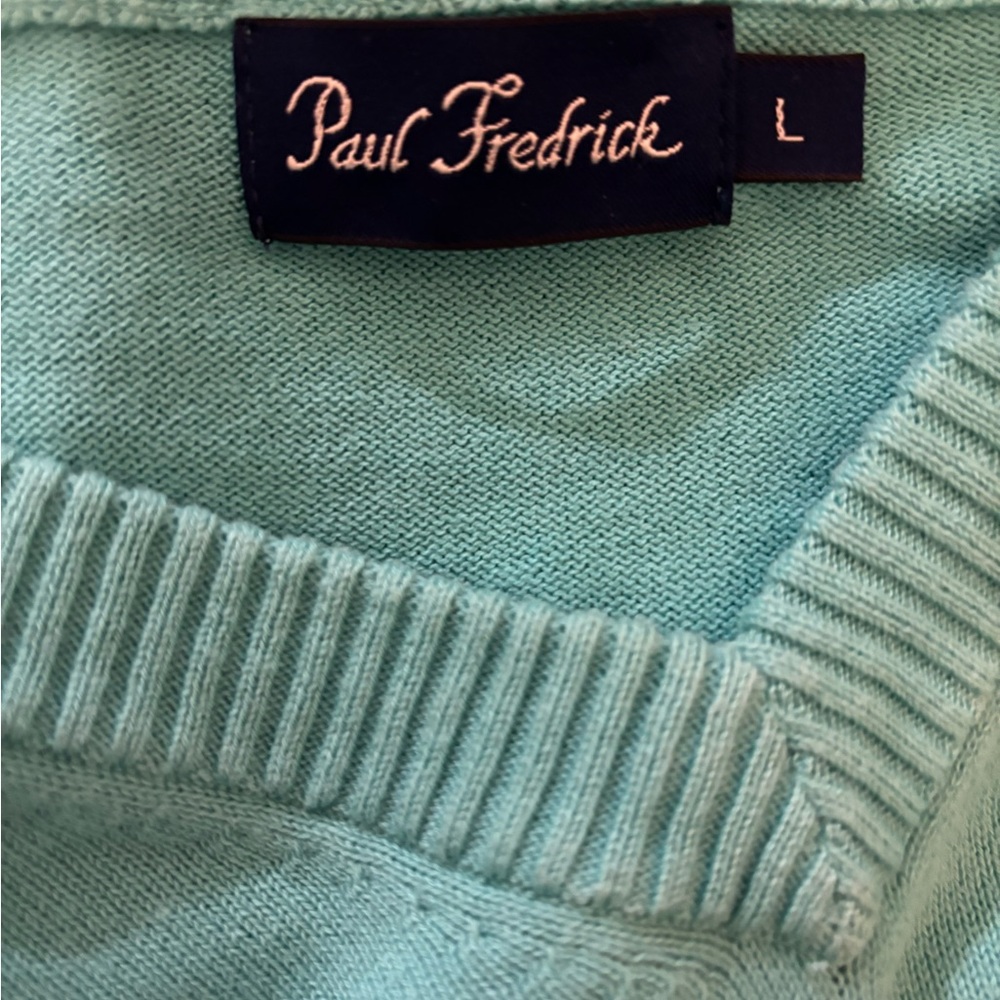 Paul Fredrick Blue V-Neck‎ Sweater Relaxed Fit - Picture 3 of 4